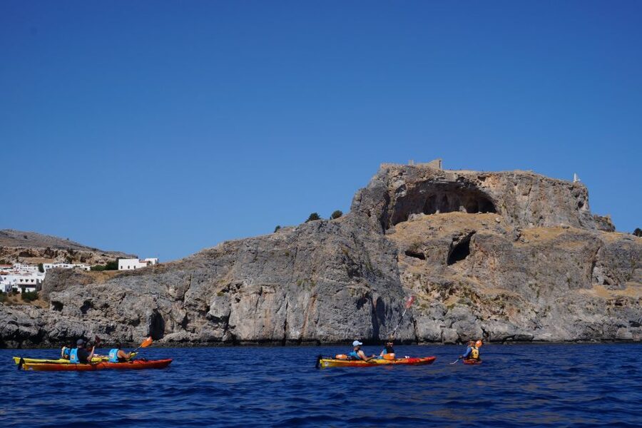 Lindos: Sea Kayaking & Acropolis of Lindos Tour with Lunch - Paddling realities: fitness, experience, and the tandem kayak setup