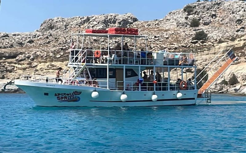 Lindos: The Aperoll Spritz boat trip, 4 swim stops - Traditional motor boat + that Aperol Spritz style