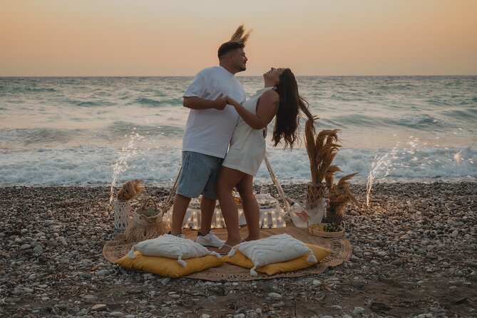 Private Picnic Rhodes Greece - The secluded beach setup: cozy, romantic, and purpose-built
