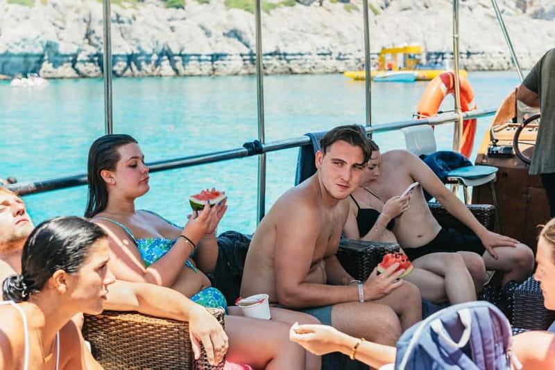 Rhodes: Anthony Quinn, Ladiko and Caves All-Inclusive Cruise - On Board Comfort: Sofas, Toilets, Rinse-Off, and a Real Snack Spread