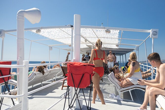 Rhodes Bay to Bay Swim Cruise-Greek Buffet w/wine included - Ladiko Bay Pass-By: Caves and the Oil-Loading History