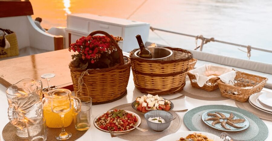 Rhodes: Sunset Cruise w/ Gourmet Buffet, Drinks & Live Music - Kalithea Bay and Kalithea Springs: The Swim Stop Part That Actually Feels Fun